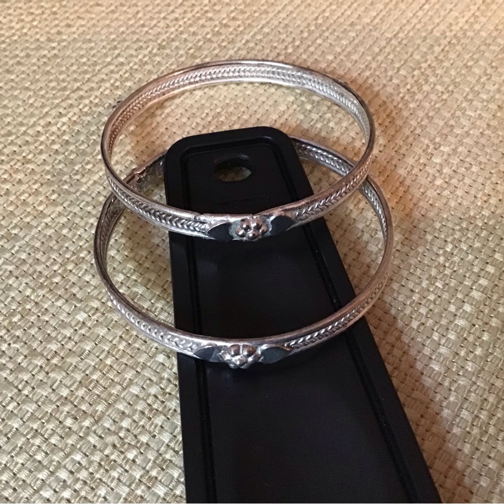 Vintage girls Elegant Silver Bangle Bracelets. Two